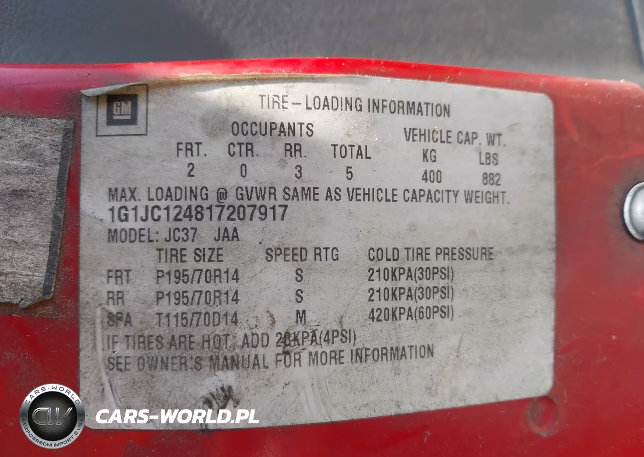 2001 Chevrolet Cavalier VIN:1G1JC124817207917 - 9