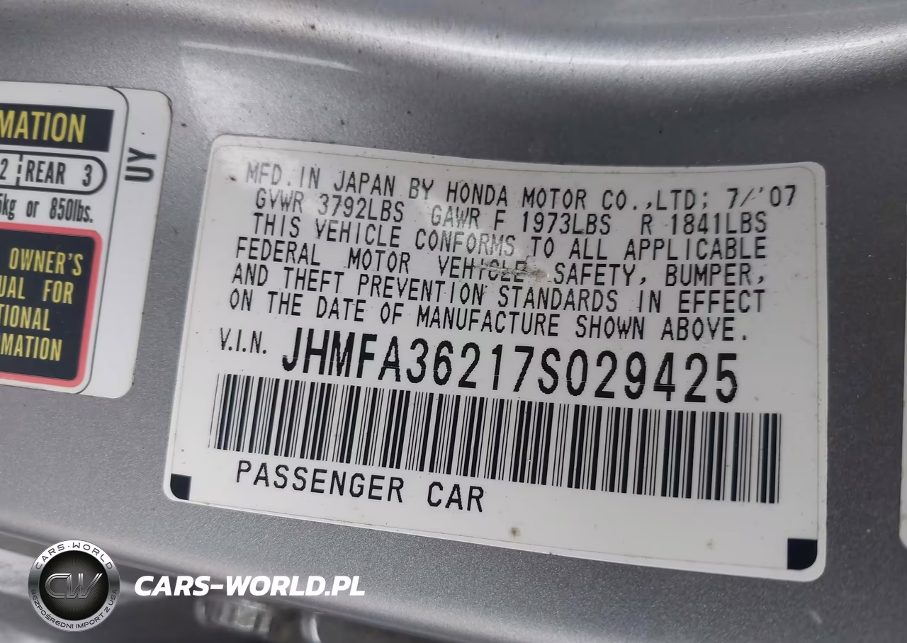 2007 Honda Civic Hybrid VIN:JHMFA36217S029425 - 9