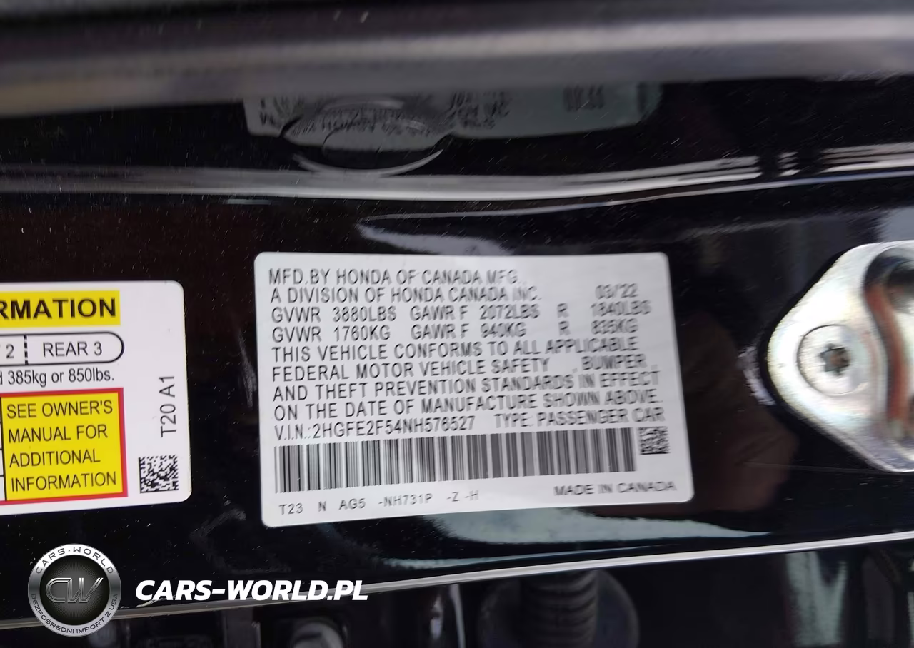 2022 Honda Civic Sport VIN:2HGFE2F54NH576527 - 9