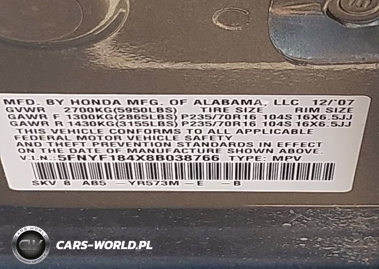 2008 Honda Pilot Ex VIN:5FNYF184X8B038766 - 9