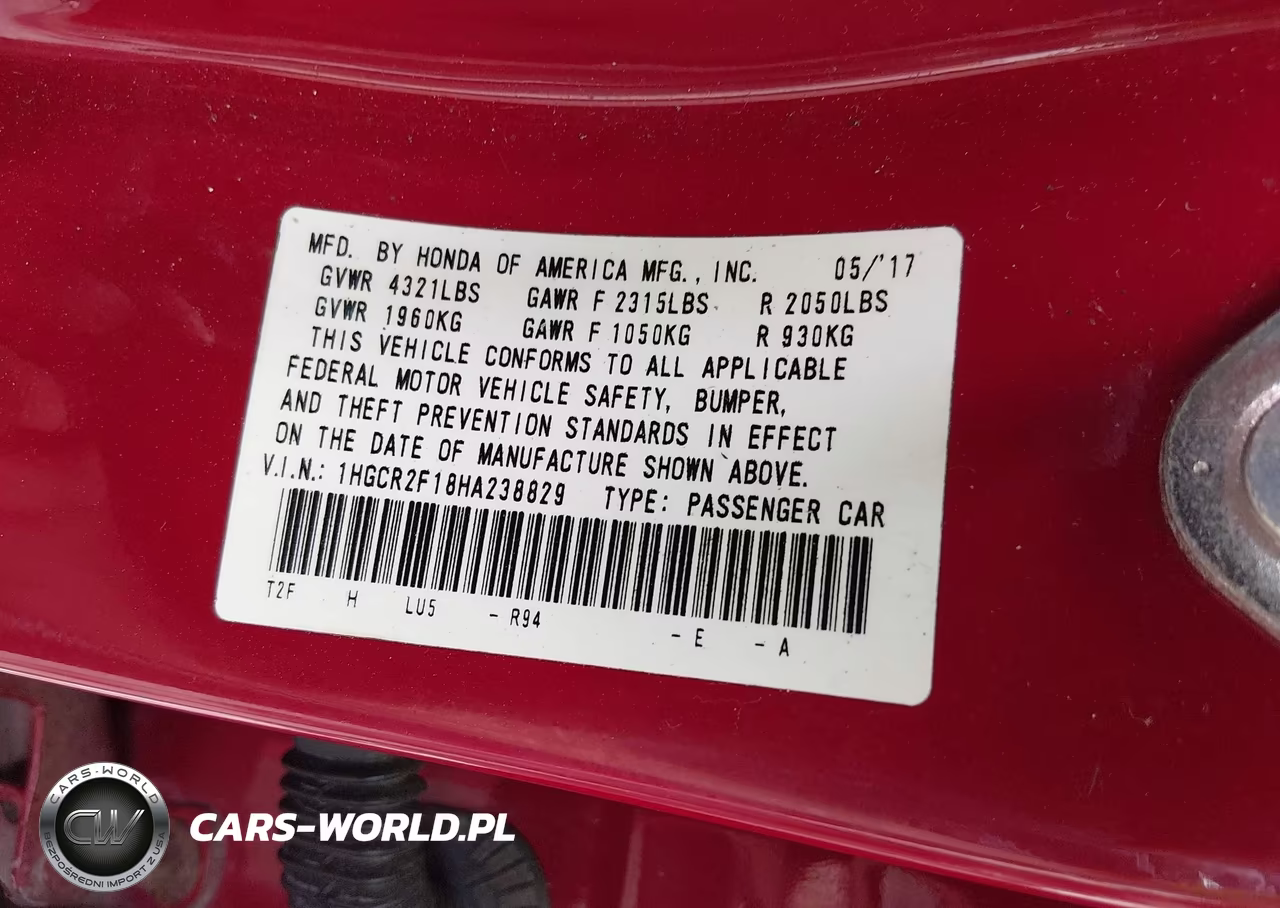 2017 Honda Accord Sport Se VIN:1HGCR2F18HA238829 - 9