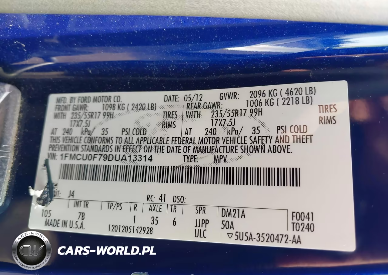 2013 Ford Escape S VIN:1FMCU0F79DUA13314 - 9