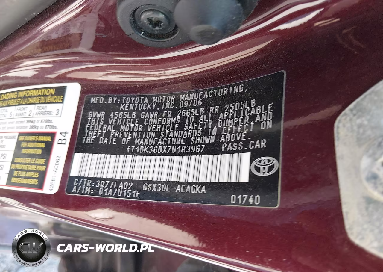2007 Toyota Avalon Xls VIN:4T1BK36BX7U183967 - 9