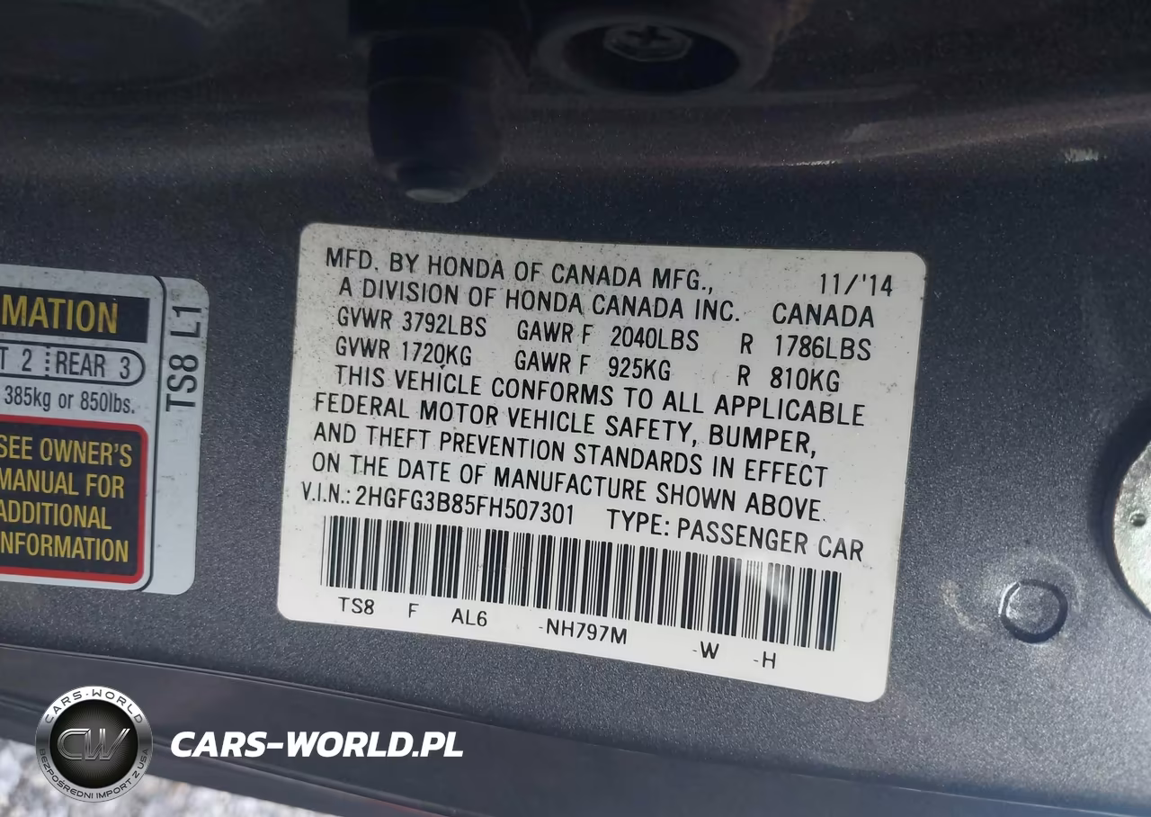 2015 Honda Civic Ex VIN:2HGFG3B85FH507301 - 9