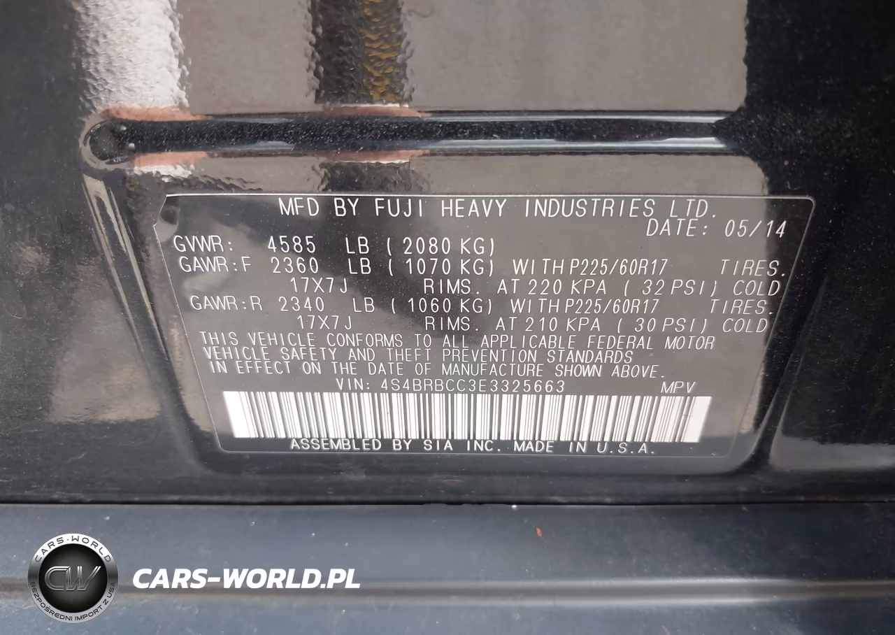 2014 Subaru Outback 2.5I Premium VIN:4S4BRBCC3E3325663 - 9