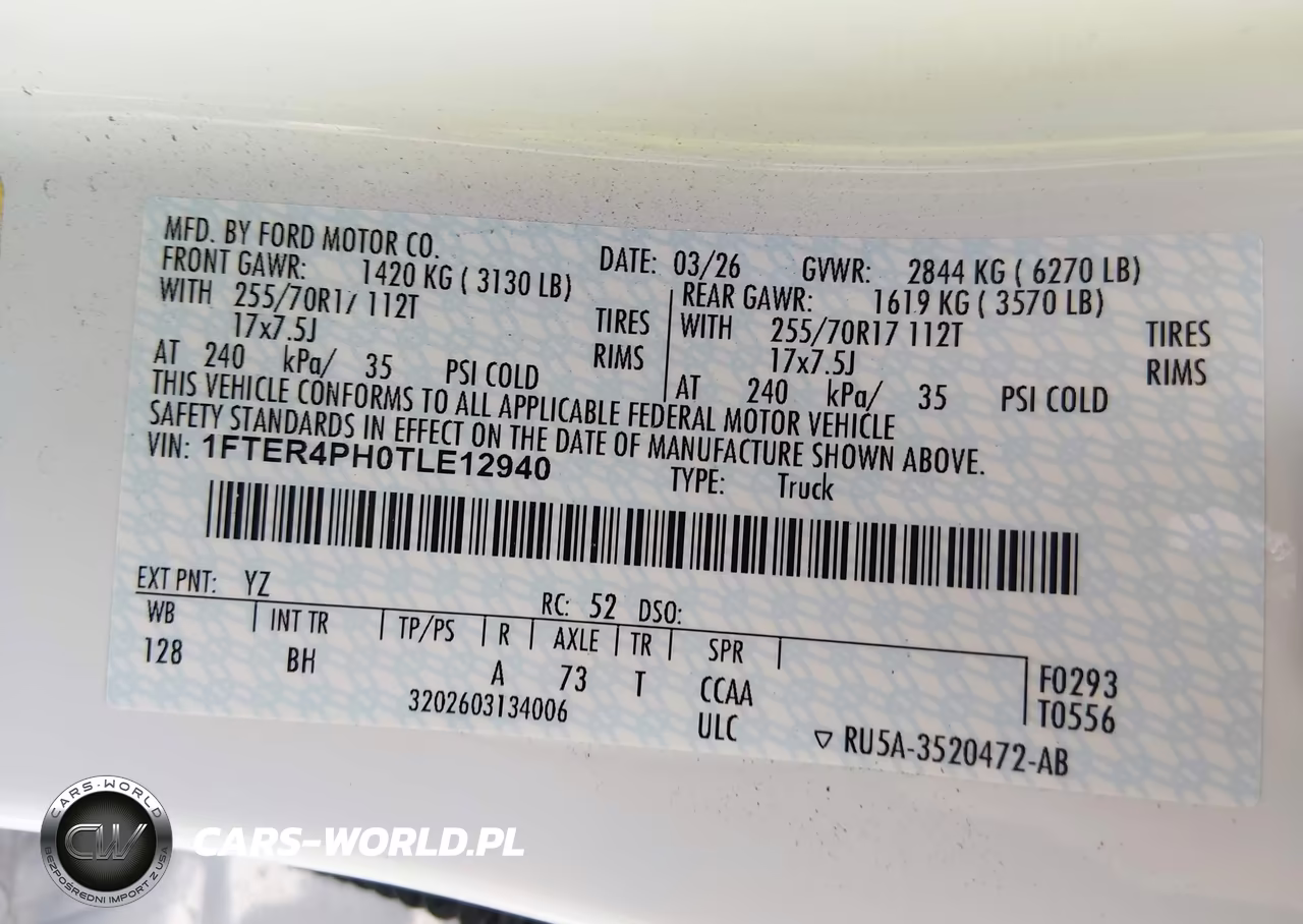 2026 Ford Ranger Xl VIN:1FTER4PH0TLE12940 - 9