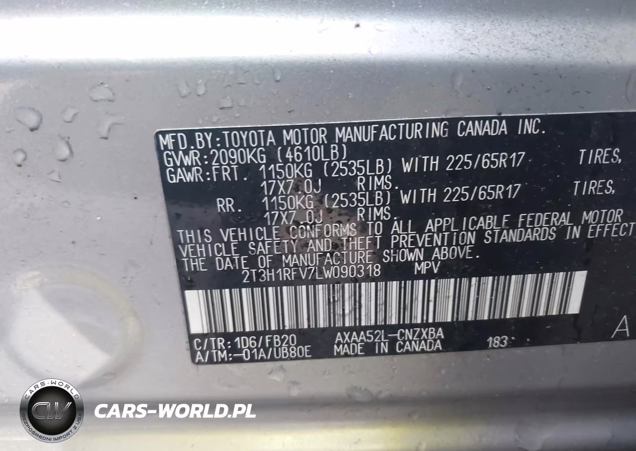 2020 Toyota Rav4 Le VIN:2T3H1RFV7LW090318 - 9