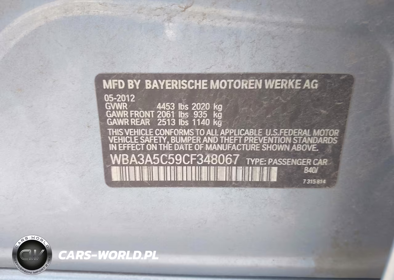 2012 BMW 328I VIN:WBA3A5C59CF348067 - 9
