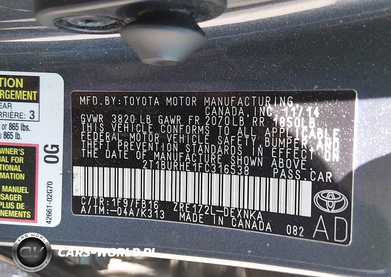 2015 Toyota Corolla Le VIN:2T1BURHE1FC316538 - 9