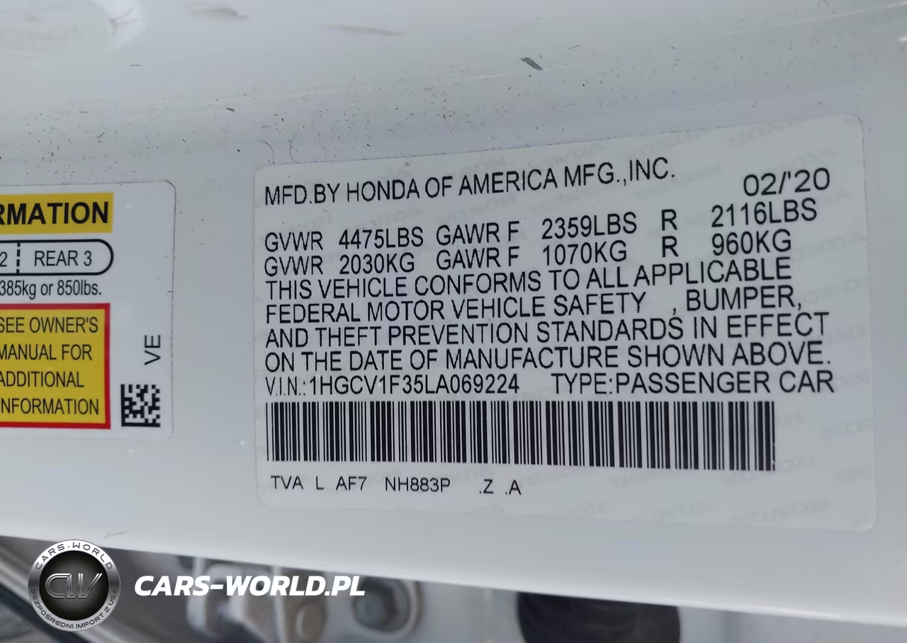 2020 Honda Accord Sport VIN:1HGCV1F35LA069224 - 9
