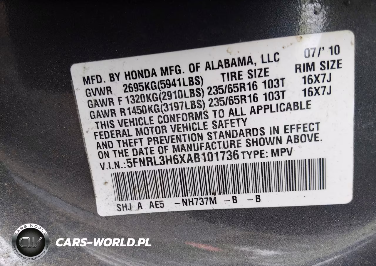 2010 Honda Odyssey Ex-L VIN:5FNRL3H6XAB101736 - 9
