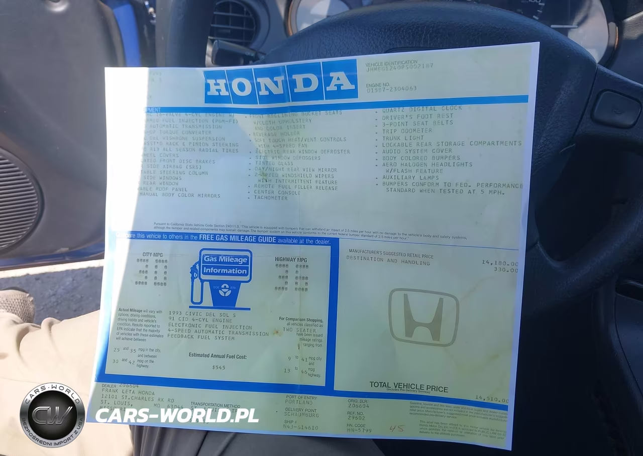 1993 Honda Civic Del Sol S VIN:JHMEG1240PS002187 - 12
