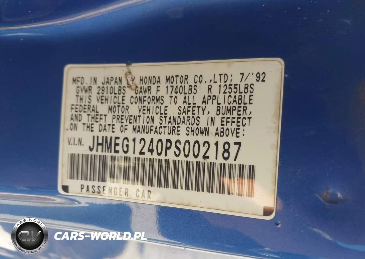 1993 Honda Civic Del Sol S VIN:JHMEG1240PS002187 - 9