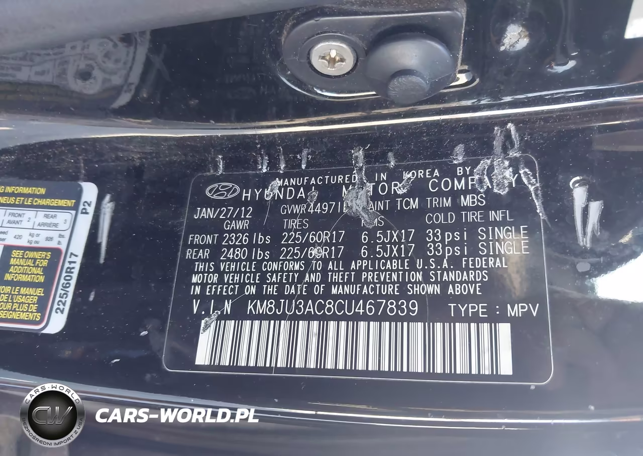 2012 Hyundai Tucson Gls VIN:KM8JU3AC8CU467839 - 9