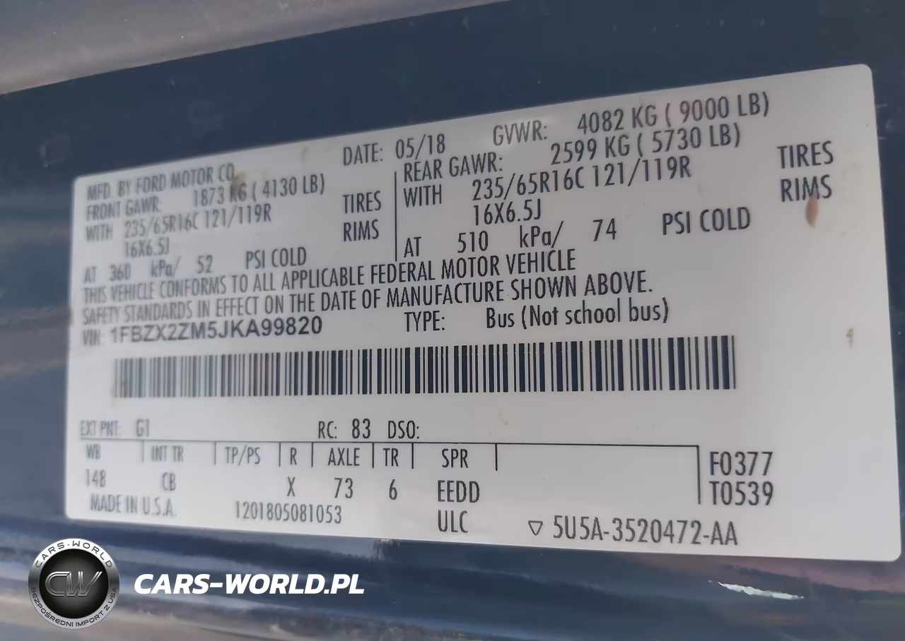 2018 Ford Transit-350 Xl VIN:1FBZX2ZM5JKA99820 - 9