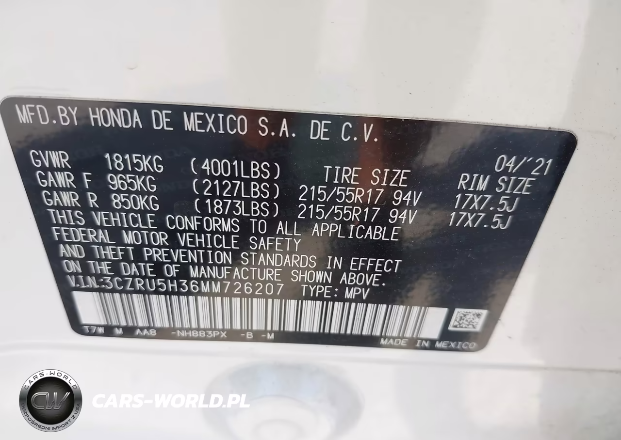 2021 Honda Hr-V 2Wd Lx VIN:3CZRU5H36MM726207 - 9