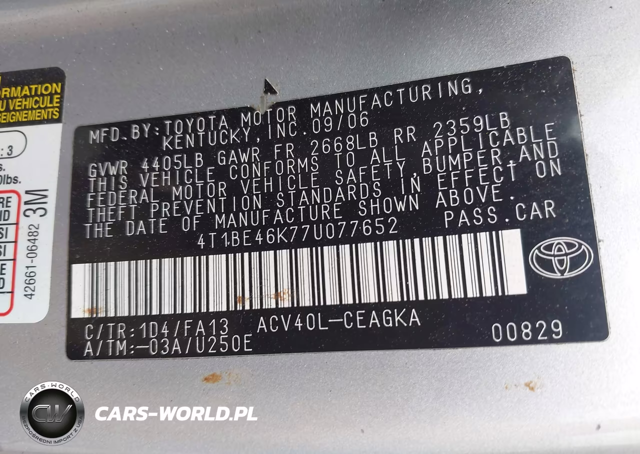 2007 Toyota Camry Xle VIN:4T1BE46K77U077652 - 9