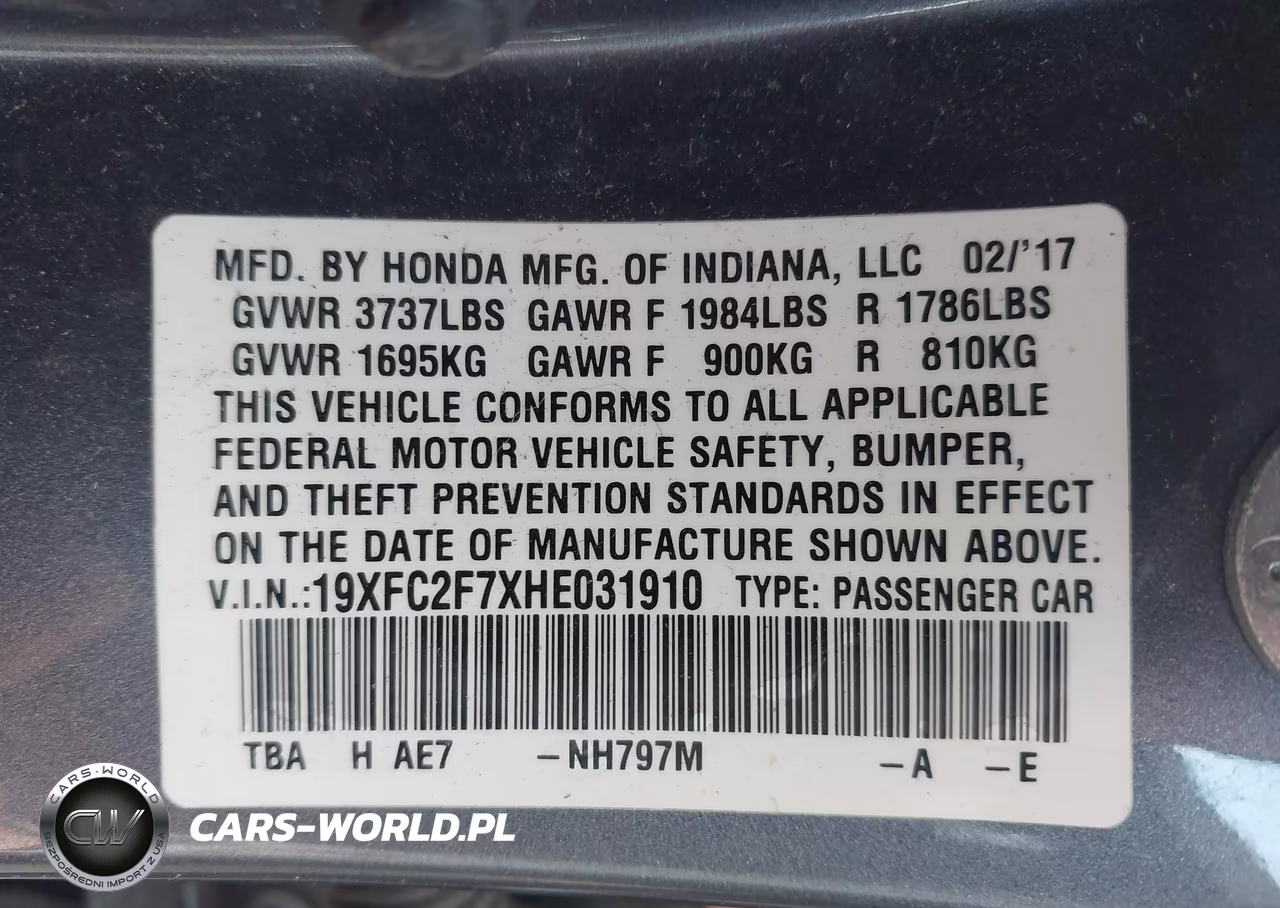 2017 Honda Civic Ex VIN:19XFC2F7XHE031910 - 9