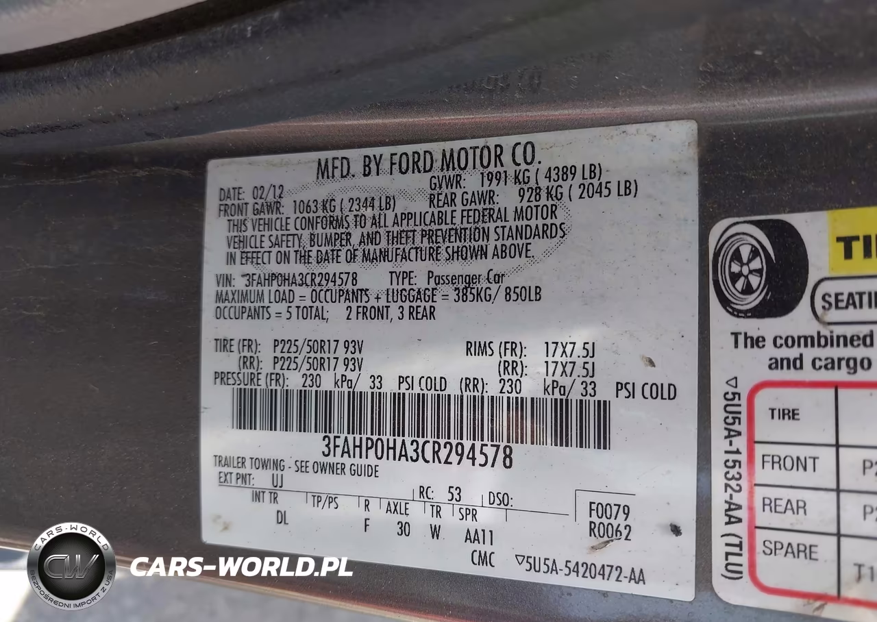 2012 Ford Fusion Se VIN:3FAHP0HA3CR294578 - 9