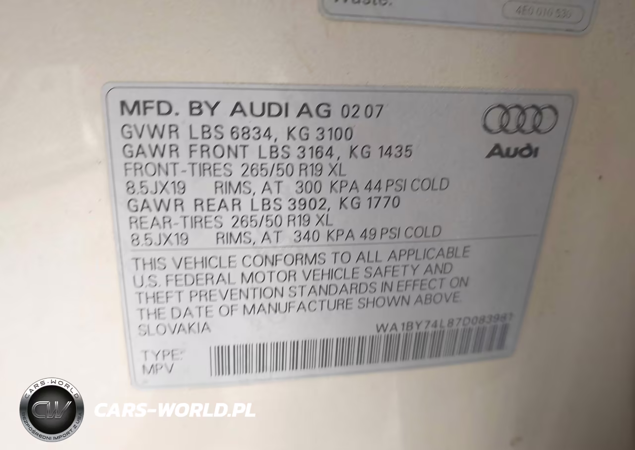 2007 Audi Q7 3.6 Premium VIN:WA1BY74L87D083981 - 9