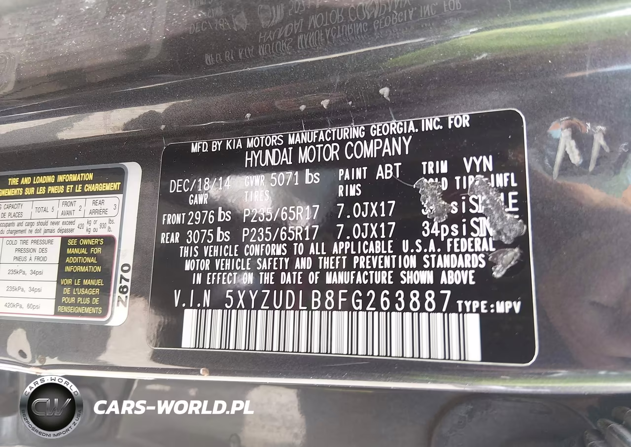 2015 Hyundai Santa Fe Sport 2.4L VIN:5XYZUDLB8FG263887 - 9