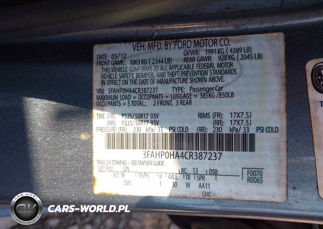 2012 Ford Fusion Se VIN:3FAHP0HA4CR387237 - 9