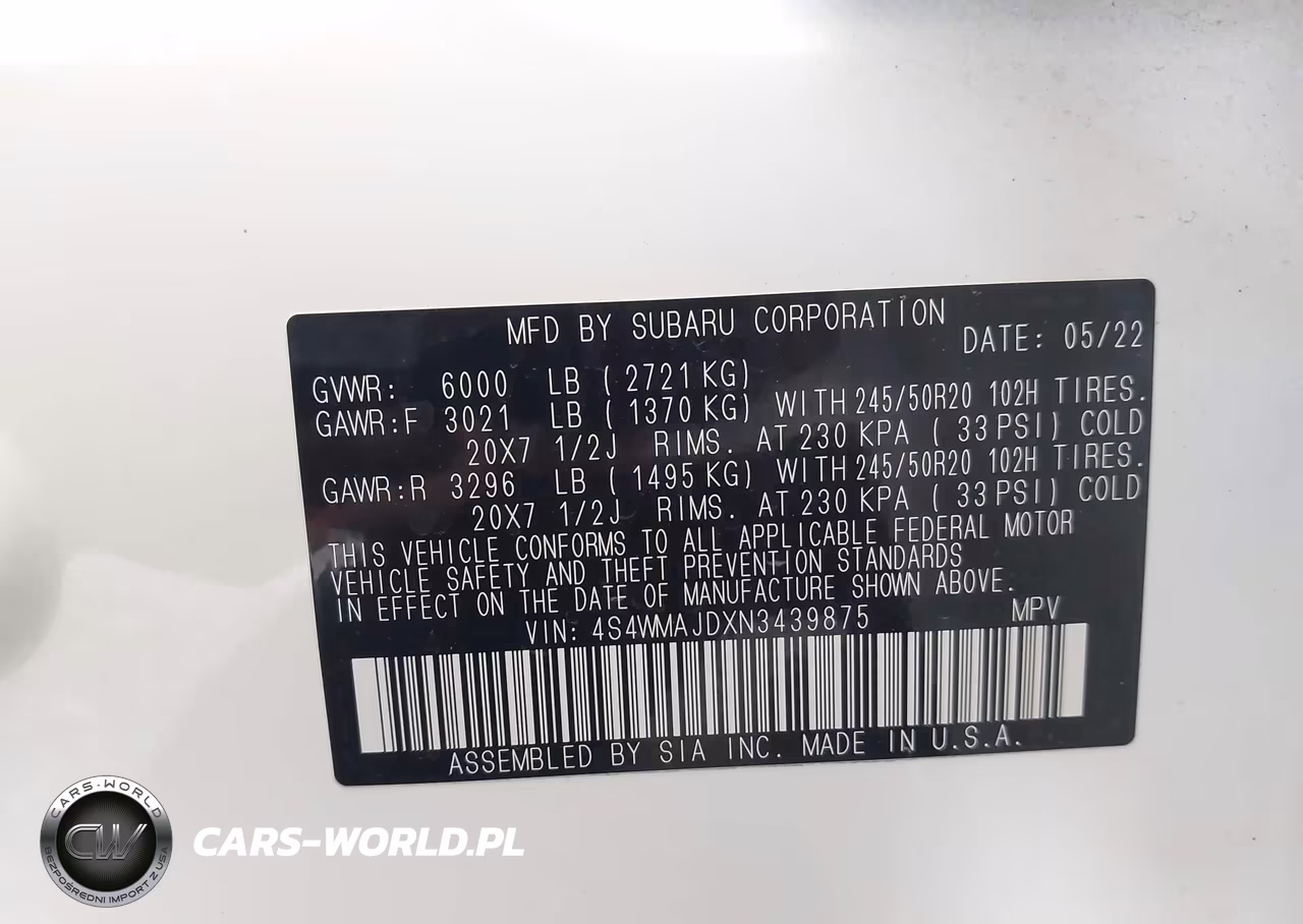 2022 Subaru Ascent Onyx Edition VIN:4S4WMAJDXN3439875 - 9