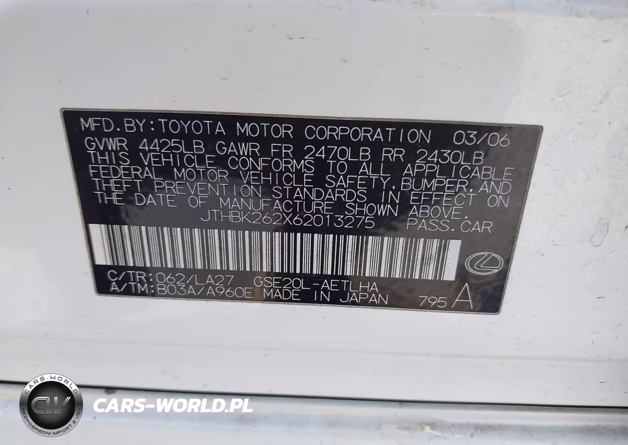 2006 Lexus Is 250 VIN:JTHBK262X62013275 - 9
