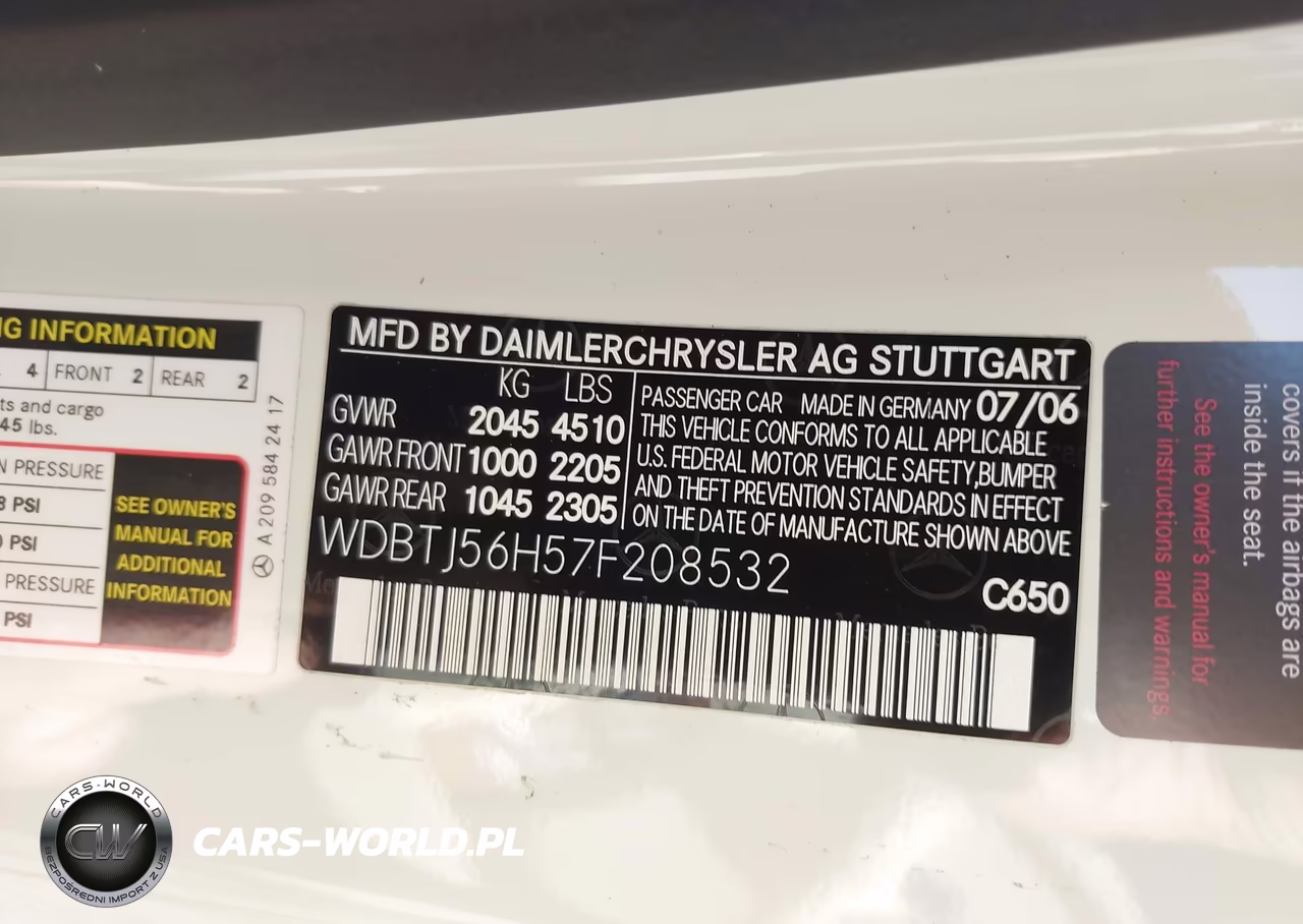 2007 Mercedes-Benz Clk 350 VIN:WDBTJ56H57F208532 - 9