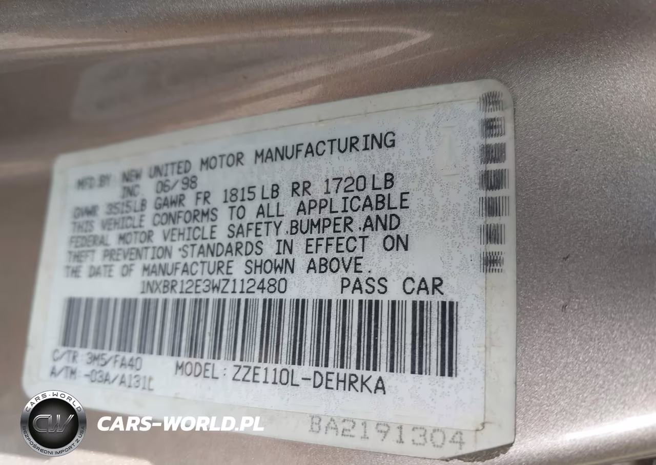 1998 Toyota Corolla Ve VIN:1NXBR12E3WZ112480 - 9