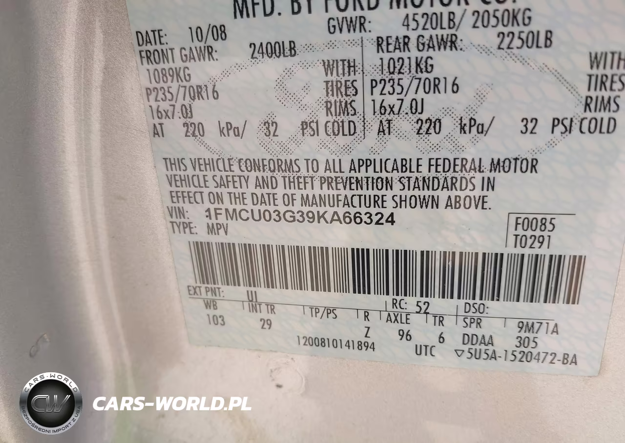 2009 Ford Escape Xlt VIN:1FMCU03G39KA66324 - 9