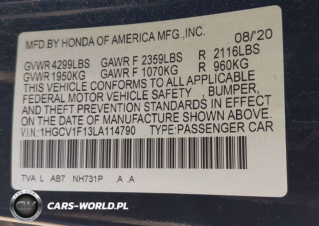 2020 Honda Accord Lx VIN:1HGCV1F13LA114790 - 9