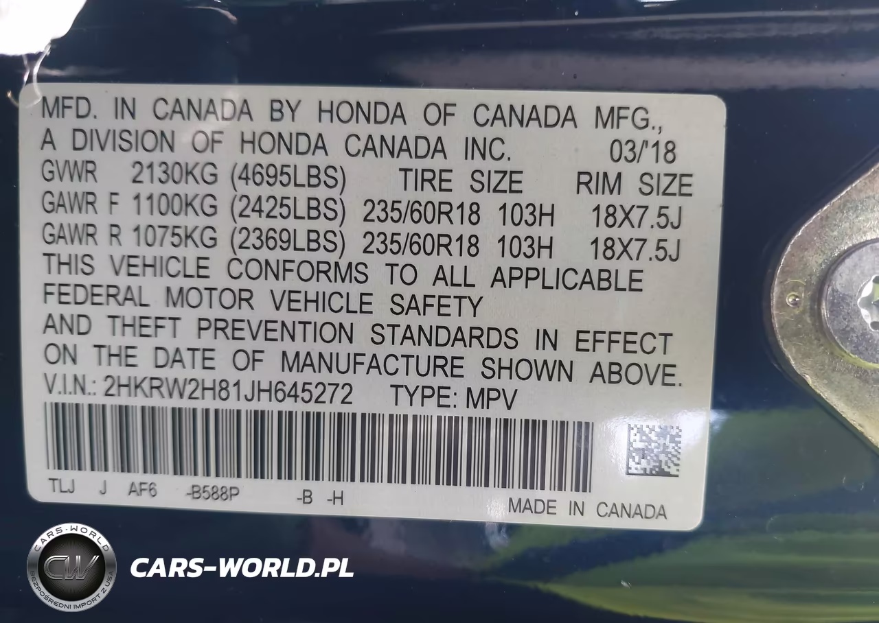 2018 Honda Cr-V VIN:2HKRW2H81JH645272 - 9