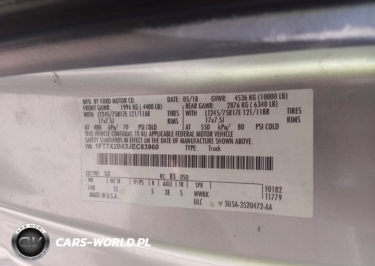 2018 Ford F-250 Xl VIN:1FT7X2B63JEC83960 - 9