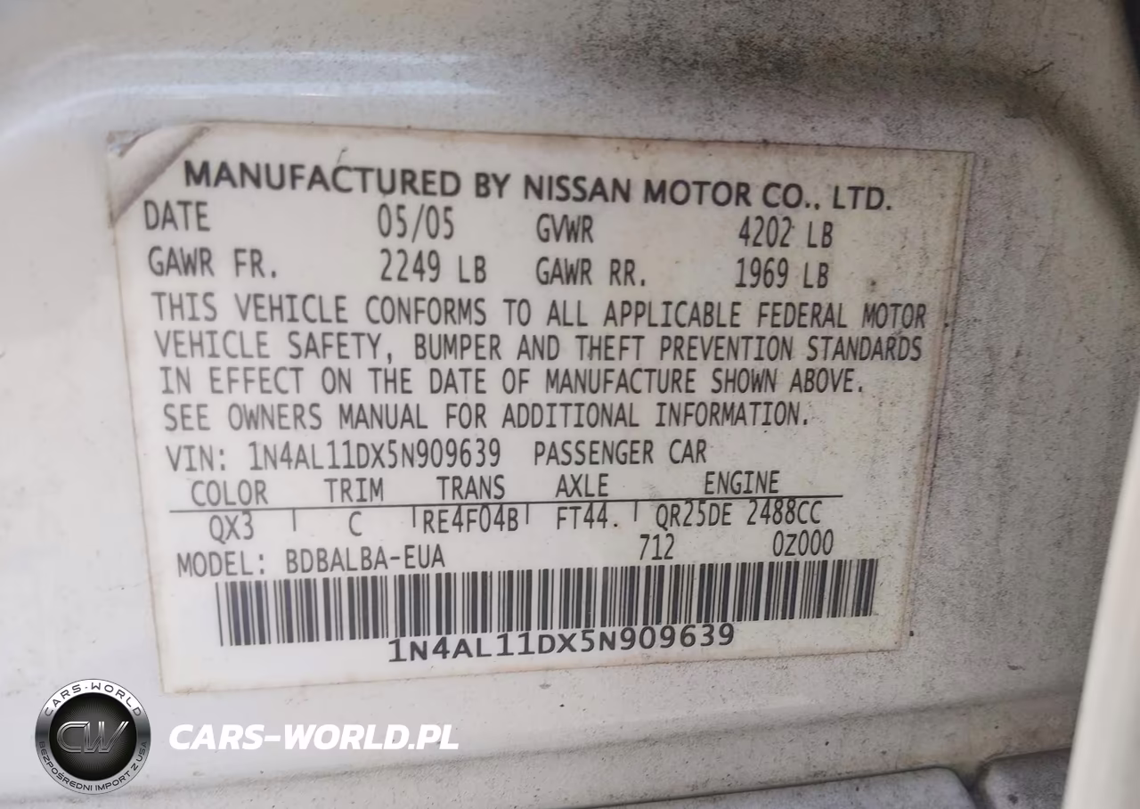 2005 Nissan Altima 2.5 S VIN:1N4AL11DX5N909639 - 9