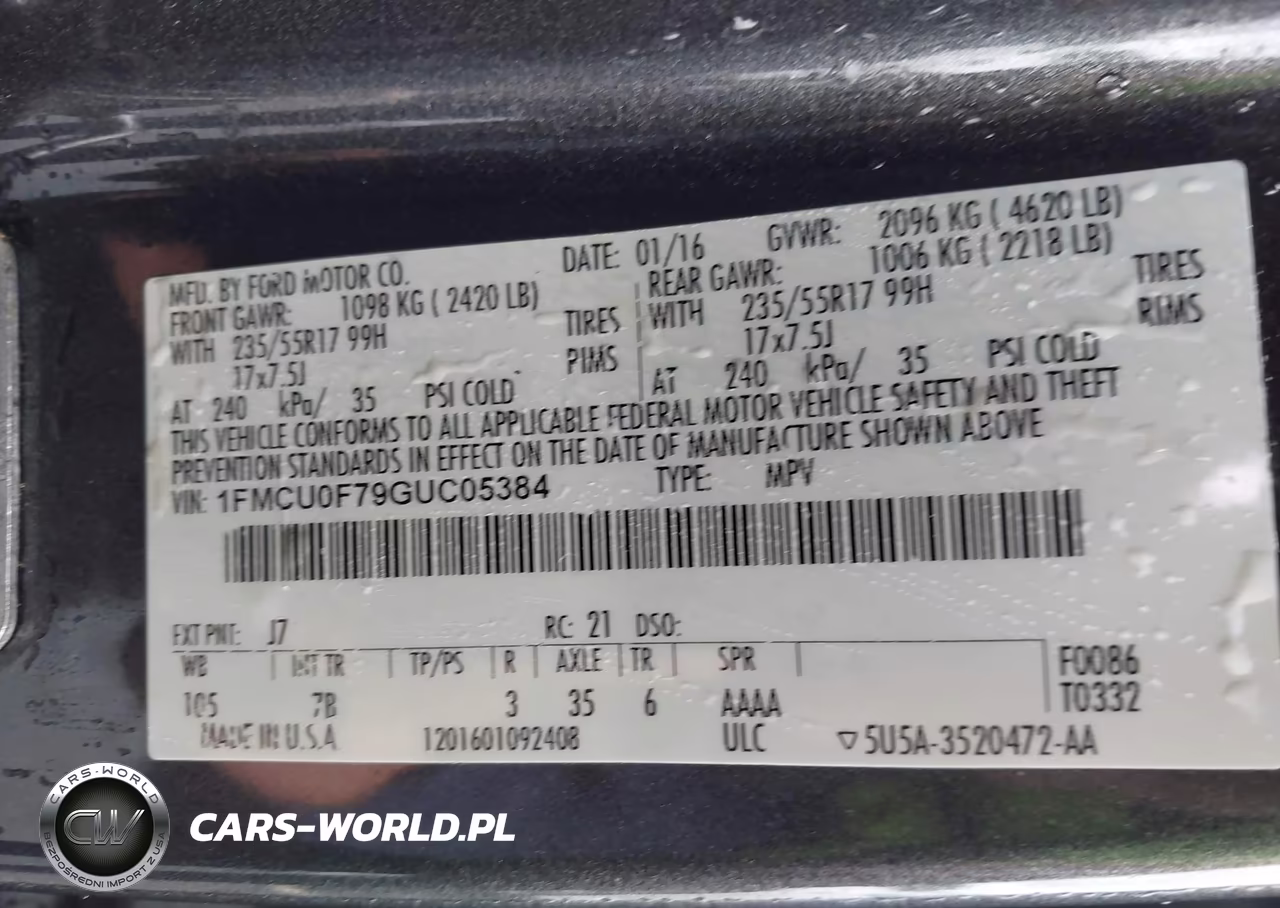 2016 Ford Escape S VIN:1FMCU0F79GUC05384 - 9
