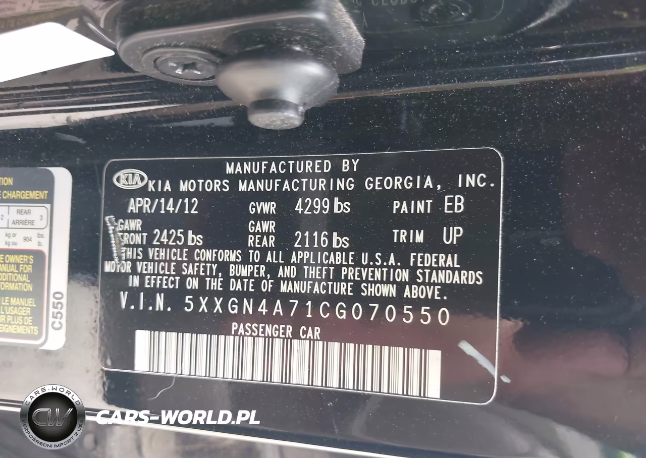 2012 Kia Optima Ex VIN:5XXGN4A71CG070550 - 9