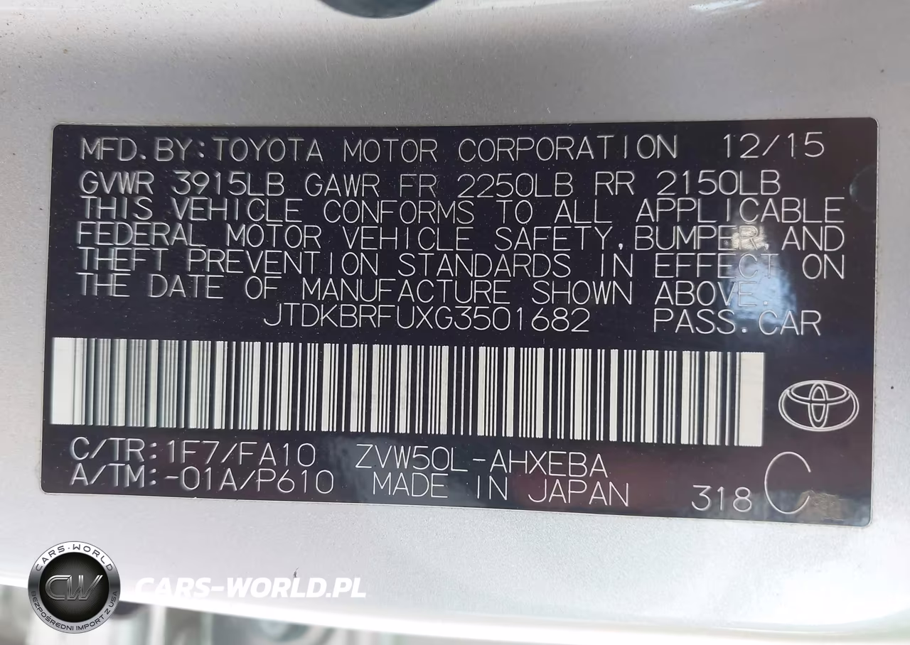 2016 Toyota Prius Two VIN:JTDKBRFUXG3501682 - 9
