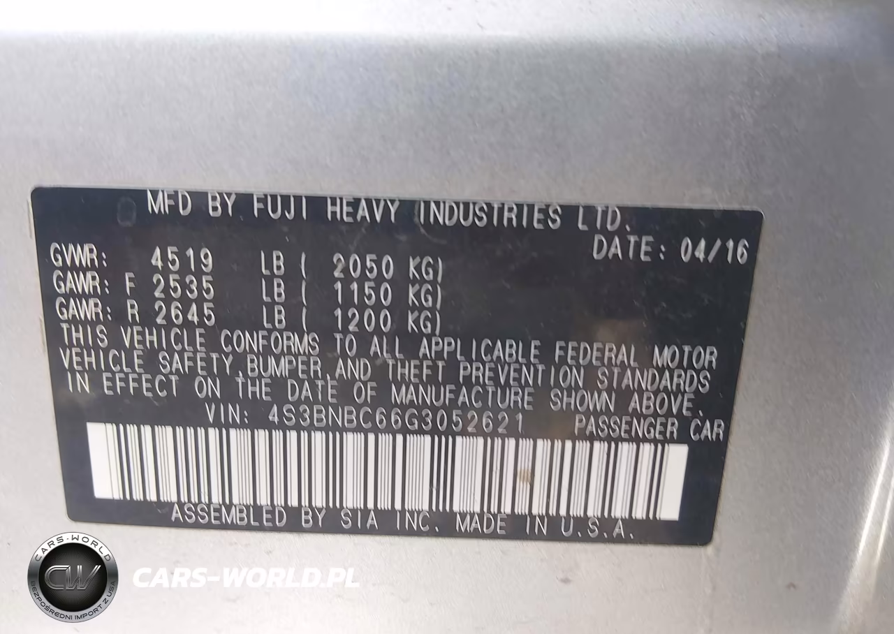 2016 Subaru Legacy 2.5I Premium VIN:4S3BNBC66G3052621 - 9