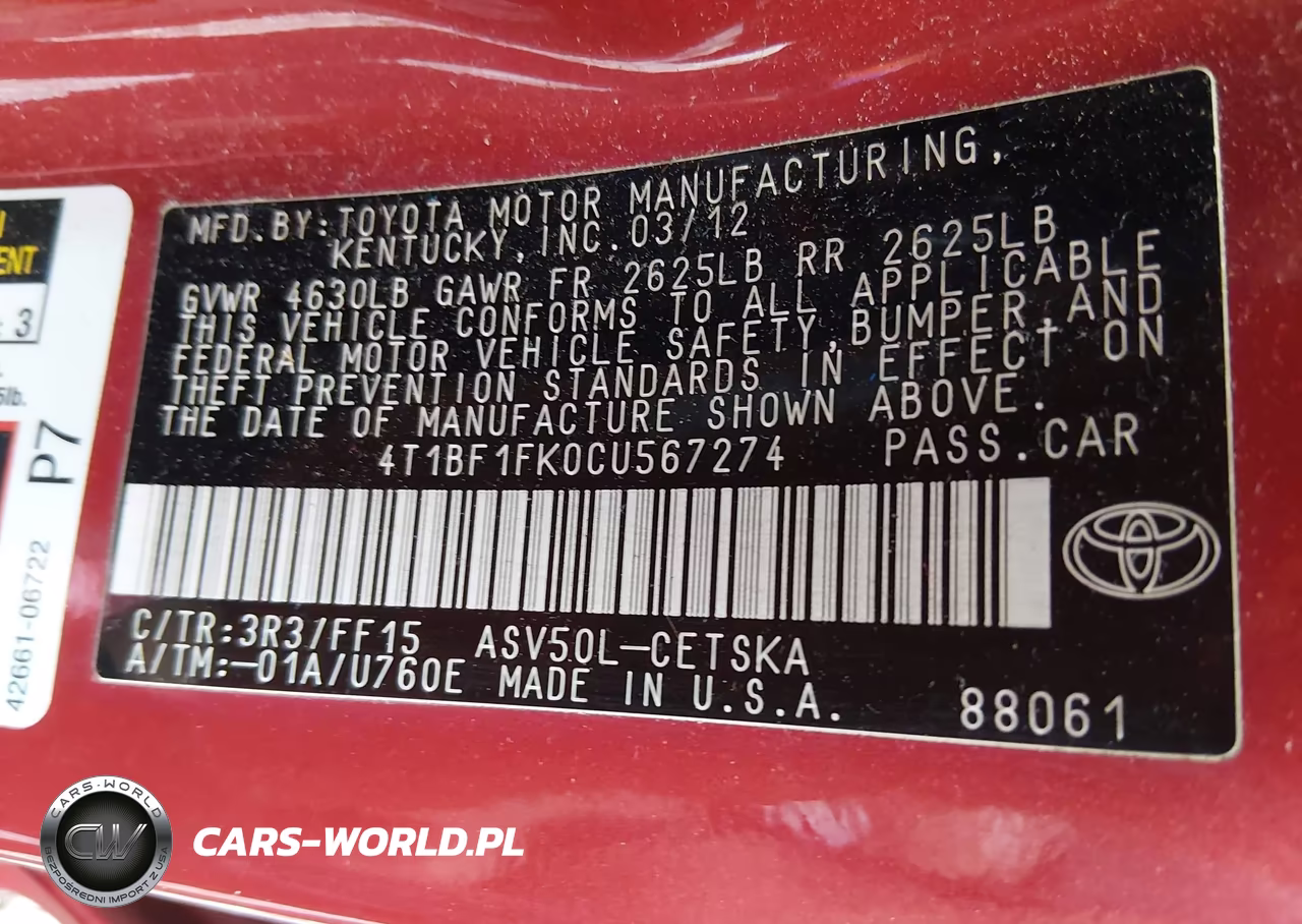 2012 Toyota Camry Se VIN:4T1BF1FK0CU567274 - 9