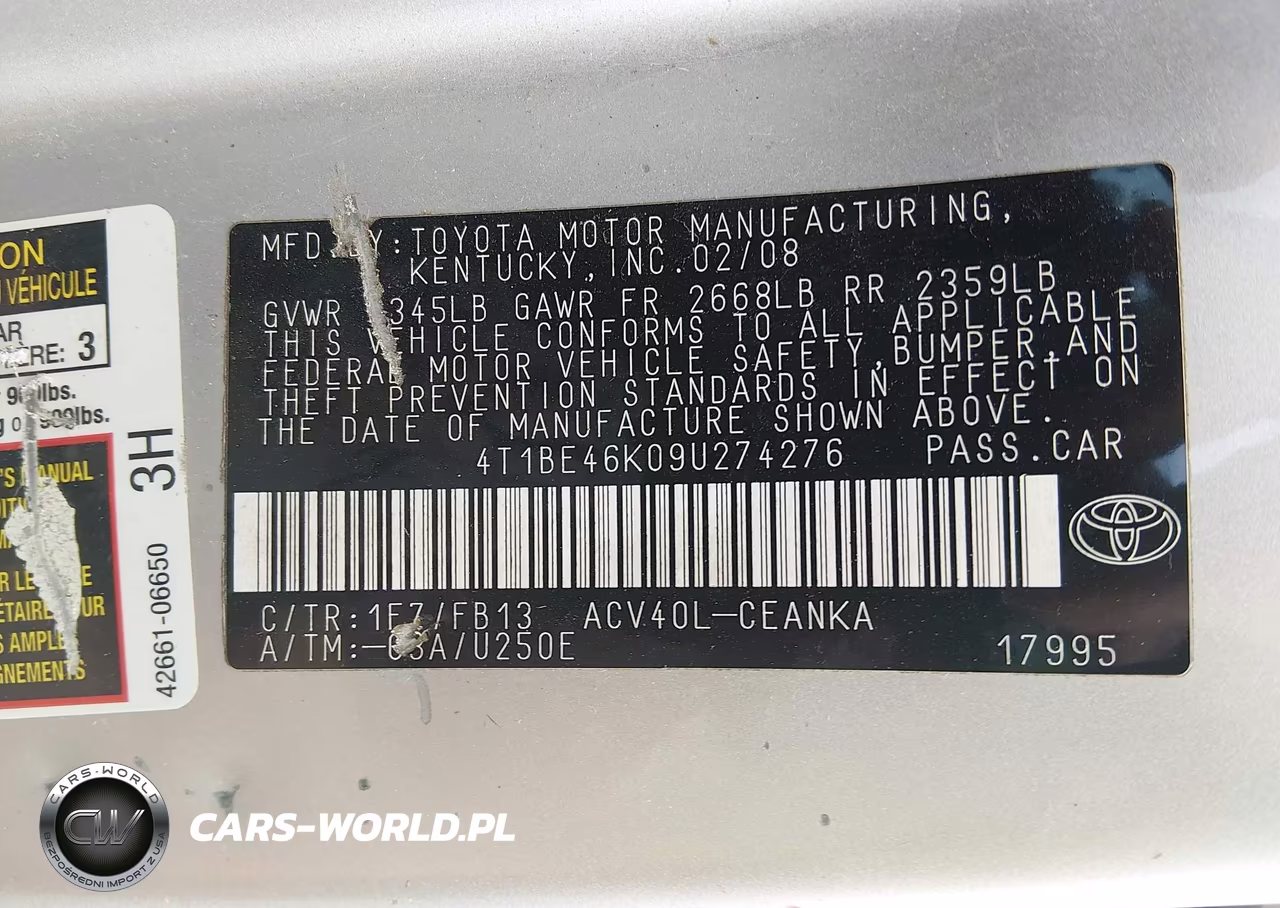 2009 Toyota Camry Le VIN:4T1BE46K09U274276 - 9