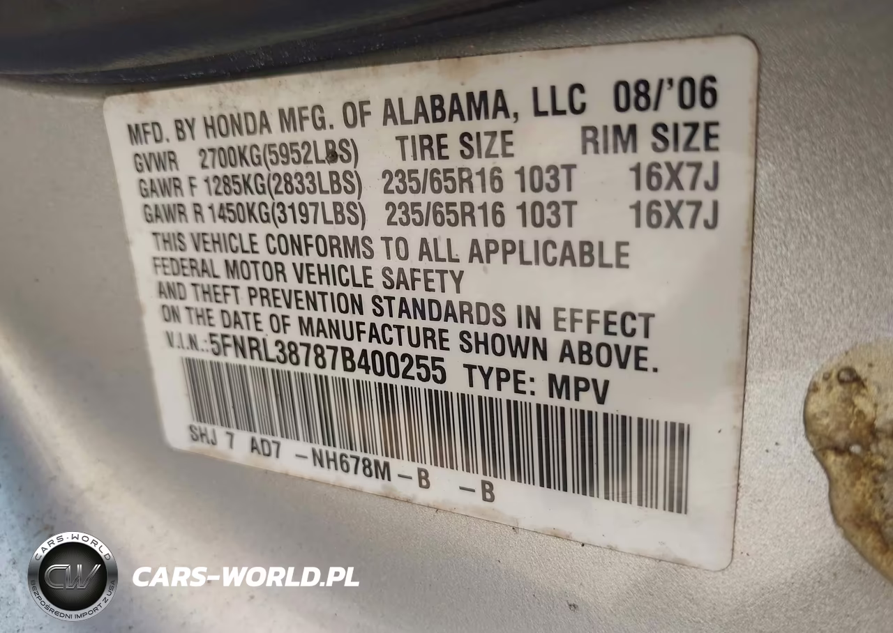 2007 Honda Odyssey Ex-L VIN:5FNRL38787B400255 - 9