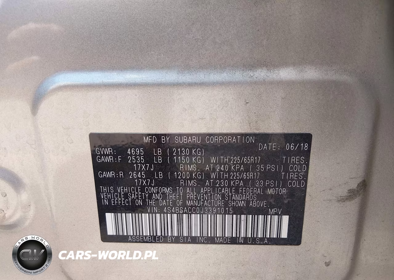 2018 Subaru Outback 2.5I Premium VIN:4S4BSACC0J3391015 - 9