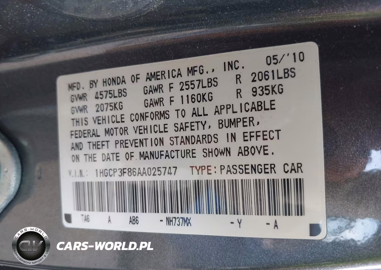 2010 Honda Accord 3.5 Ex-L VIN:1HGCP3F86AA025747 - 9