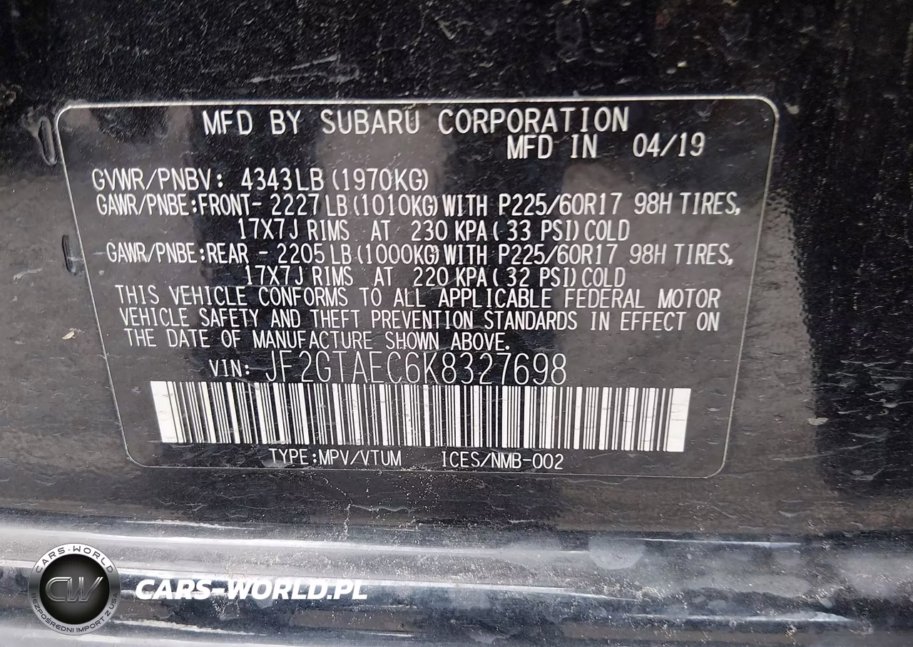 2019 Subaru Crosstrek 2.0I Premium VIN:JF2GTAEC6K8327698 - 9