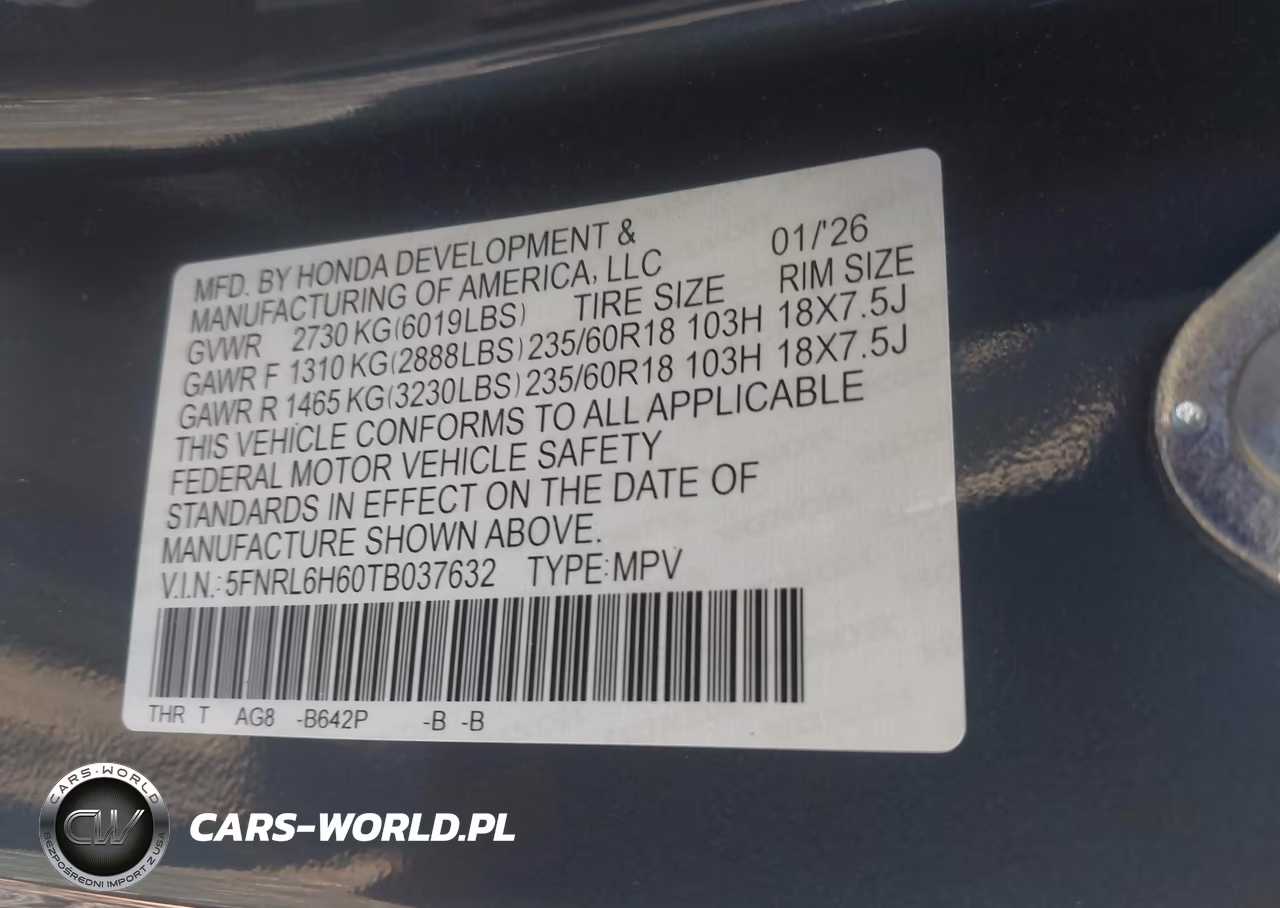 2026 Honda Odyssey Ex-L VIN:5FNRL6H60TB037632 - 9
