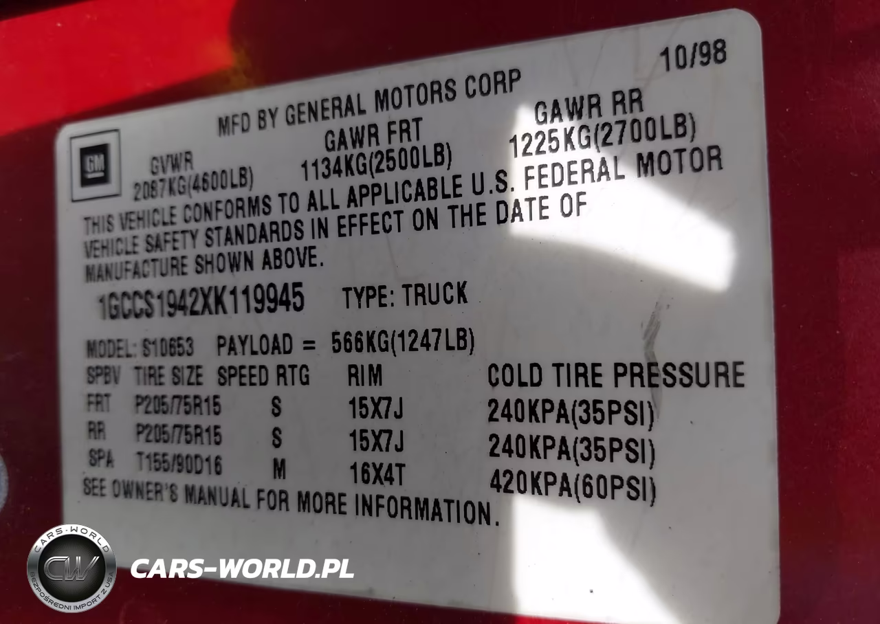 1999 Chevrolet S-10 Ls VIN:1GCCS1942XK119945 - 9