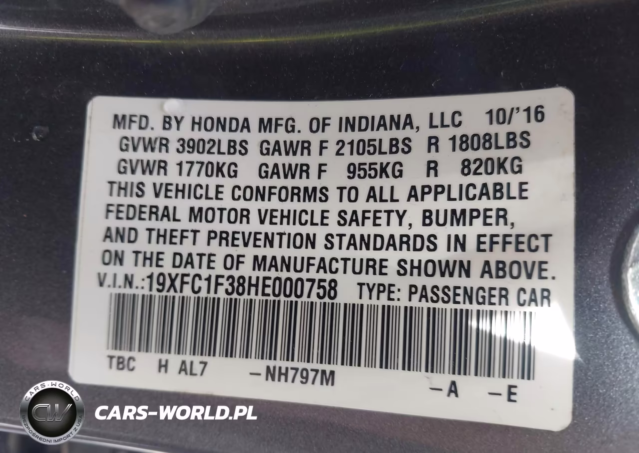 2017 Honda Civic Ex-T VIN:19XFC1F38HE000758 - 9
