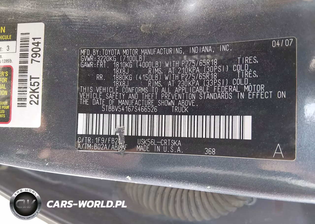 2007 Toyota Tundra Sr5 5.7L V8 VIN:5TBBV54167S466526 - 9