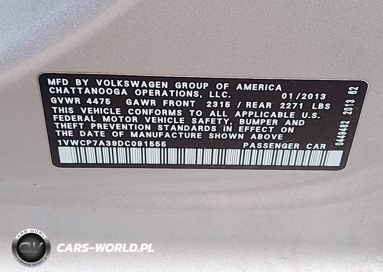2013 Volkswagen Passat 2.5L Sel VIN:1VWCP7A39DC091555 - 9